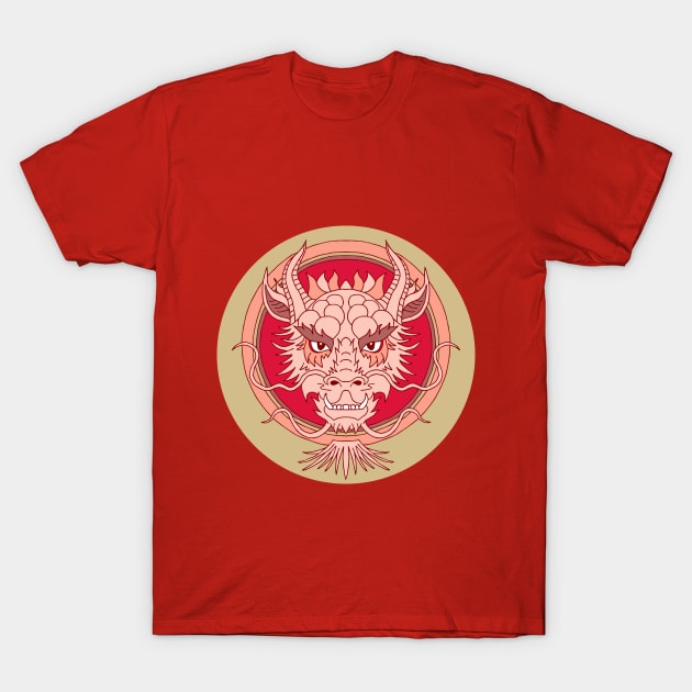 chinese dragon face red and green T-Shirt by colorofmagic